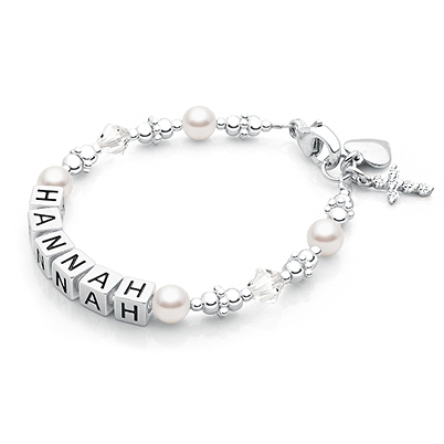 Diamonds &amp; Pearls Baby/Children&#039;s Name Bracelet