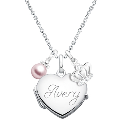 Heart Locket &quot;Design Your Own&quot; Children&#039;s Necklace for Girls (50+ Optional Charms &amp; FREE Engraving) - Sterling Silver