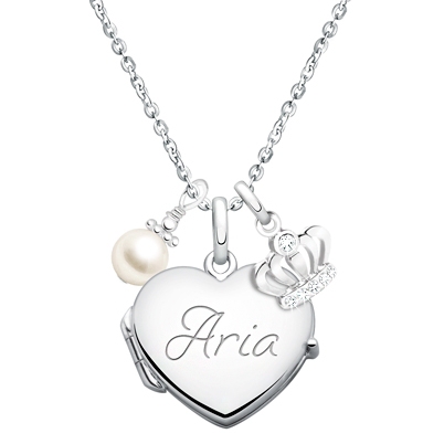 Heart &quot;Create Your Own&quot; Locket with Layered Charms for Teens (Includes Chain &amp; FREE 1-Side Engraving) - Sterling Silver