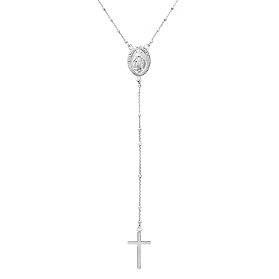 Miraculous Rosary Necklace, Virgin Mary Medal and Cross, Children&#039;s Necklace for Girls - Sterling Silver