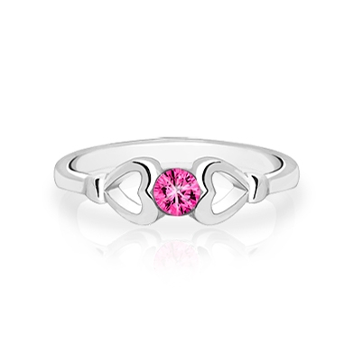 Surrounded with Love, Dark Pink CZ Ring - Sterling Silver