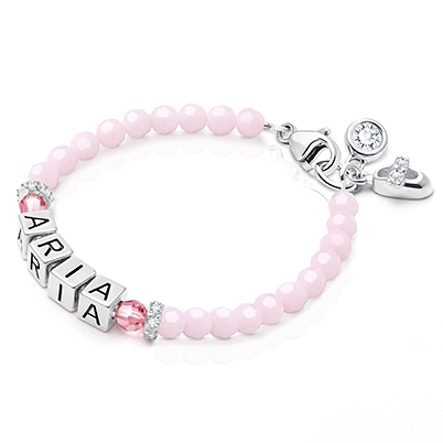 tB® Signature Crystal™ Sweet Pink Baby/Children’s Name Bracelet for Girls - Sterling Silver