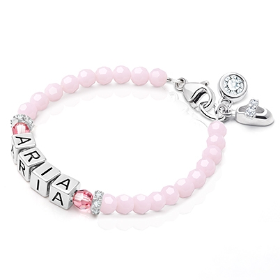 Tiny Blessings Signature Crystal Sweet Pink Name Bracelet for Girls Christening/Baptism made from Solid Silver