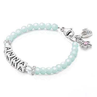 tB® Signature Crystal™ Trademark Blue Baby/Children’s Name Bracelet for Girls - Sterling Silver