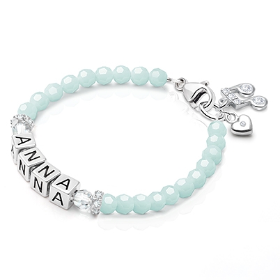 Tiny Blessings Signature Crystal Trademark Blue Name Bracelet for Teen Girls made from Solid Sterling Silver