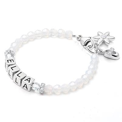 tB® Signature Crystal™ White Opal Baby/Children’s Name Bracelet for Girls - Sterling Silver