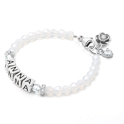 Tiny Blessings Signature Crystal White Opal Name Bracelet for Girls Christening/Baptism made from Solid Sterling Silver