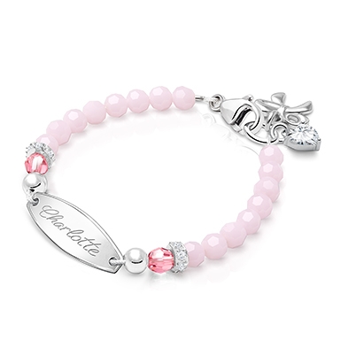 tB® Signature Crystal™ Sweet Pink Baby/Children’s Engraved Bracelet for Girls - Sterling Silver