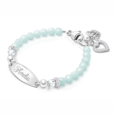 tB® Signature Crystal™ Trademark Blue Baby/Children’s Engraved Bracelet for Girls - Sterling Silver