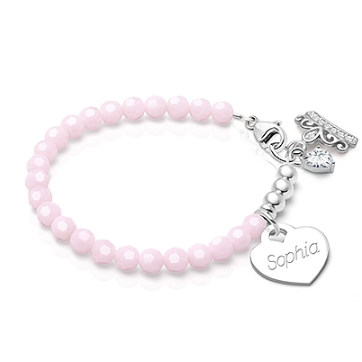 Tiny Blessings Signature Crystal Sweet Pink Engraved Heart Bracelet for Girls Christening/Baptism made from Solid Sterling Silver