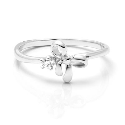 Tied To Me, Clear CZ Bow Ring - Sterling Silver 