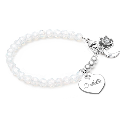 Tiny Blessings Signature Crystal White Opal Engraved Heart Bracelet for Girls Christening/Baptism made from Solid Sterling Silver