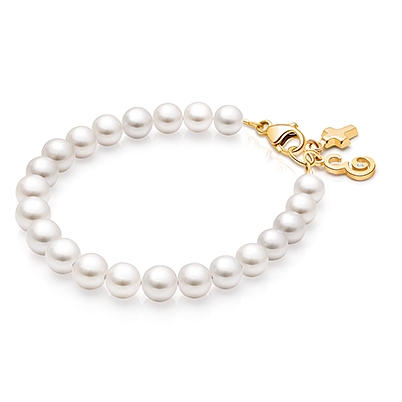 5mm Cultured Pearls, Baby/Children&#039;s Beaded Bracelet for Girls - 14K Gold