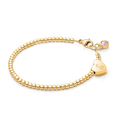 Dainty Heart, Baby/Children’s Beaded Bracelet for Girls (INCLUDES Engraved Initial) - 14K Gold