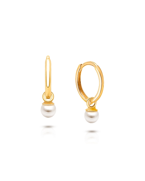11mm Classic Huggie Hoops with Pearl Dangle, Baby/Children&#039;s Earrings - 14K Gold