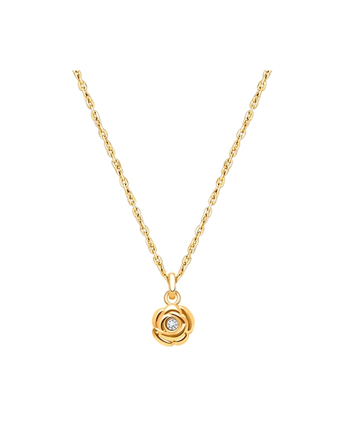Blushing Rose, Clear CZ Teen&#039;s Necklace for Girls - 14K Gold