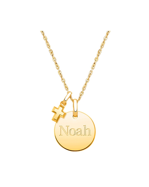 14K Gold Baby Round, Engraved Children&#039;s Necklace for Boys (FREE Personalization) - 14K Gold