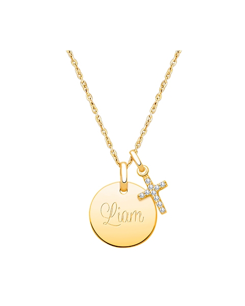 14K Gold Baby Round, First Holy Communion Engraved Children&#039;s Necklace for Boys (FREE Personalization) - 14K Gold