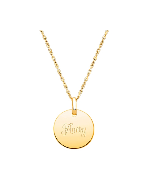 14K Gold Baby Round, Engraved Teen&#039;s Necklace for Girls (FREE Personalization) - 14K Gold