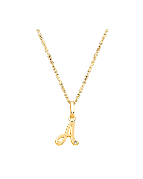 14K Gold Initial with Genuine Diamond, Personalized Children&#039;s Necklace for Girls - 14K Gold
