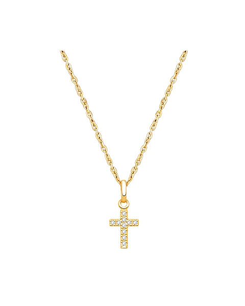 Divine Light, Cross with Genuine Diamonds Children&#039;s Necklace for Boys - 14K Gold