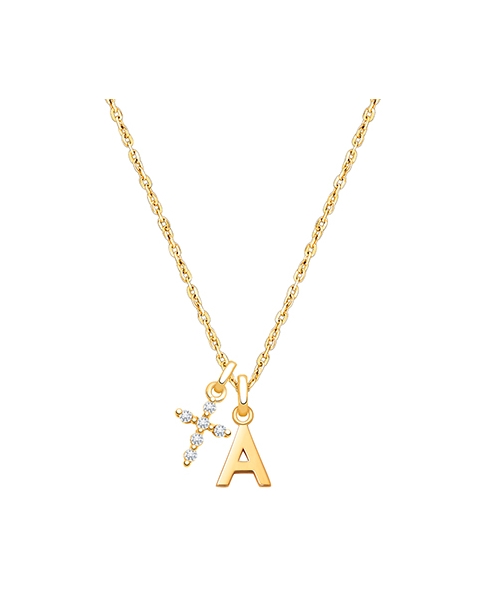 Modern Initial, Christening/Baptism Personalized Children&#039;s Necklace for Girls (Includes Religious Charm) - 14K Gold
