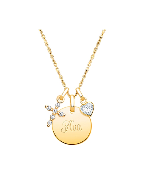 14K Gold Baby Round, Christening/Baptism Children&#039;s Necklace for Girls (Includes Religious Charm &amp; FREE Engraving) - 14K Gold