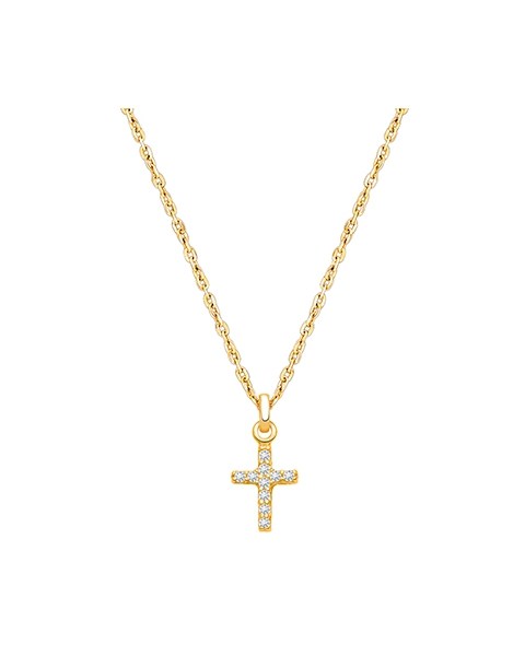 Miraculous Cross, Modern Pavé CZ Children&#039;s Necklace for Boys - 14K Gold