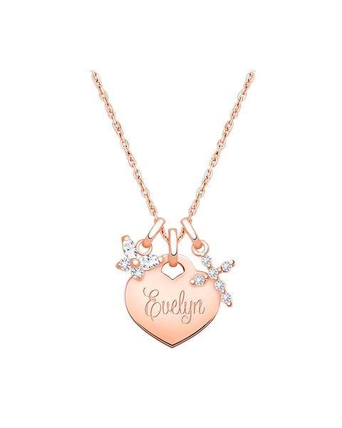 14K Rose Gold Baby Heart, Communion Children&#039;s Necklace for Girls (Includes Religious Charm &amp; FREE Engraving) - 14K Rose Gold