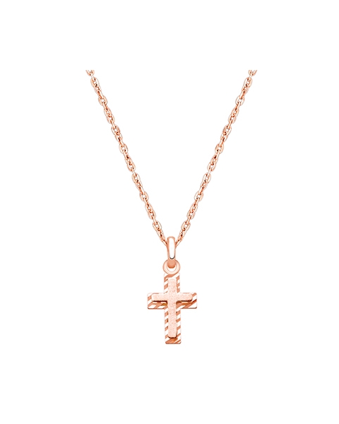 Beautifully Beveled Cross, Teen&#039;s Necklace for Girls - 14K Rose Gold
