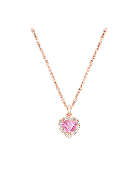 Blissful Heart, Pink/Clear CZ Halo, Children&#039;s Necklace for Girls - 14K Rose Gold