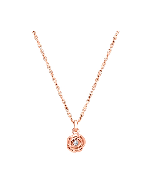 Blushing Rose, Clear CZ Children&#039;s Necklace for Girls - 14K Rose Gold