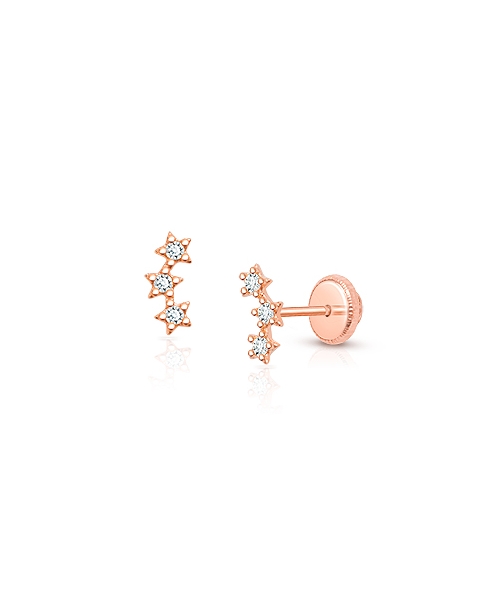 Lucky Stars, Clear CZ Baby/Children’s Earrings, Screw Back - 14K Rose Gold