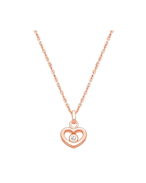 Sacred Heart with Genuine Diamond, Children&#039;s Necklace for Girls - 14K Rose Gold