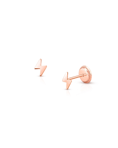 Lightning Bolt, Baby/Children&#039;s Earrings, Screw Back - 14K Rose Gold