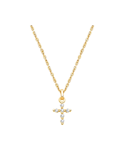 Shining Cross, Pavé CZ Children&#039;s Necklace for Boys - 14K Gold