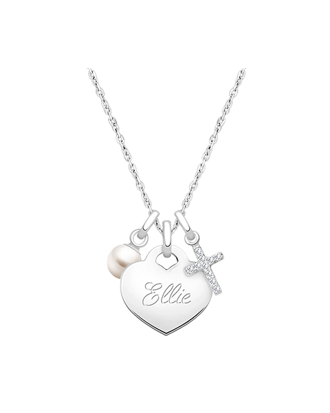 14K White Gold Baby Heart, Communion Children&#039;s Necklace for Girls (Includes Religious Charm &amp; FREE Engraving) - 14K White Gold