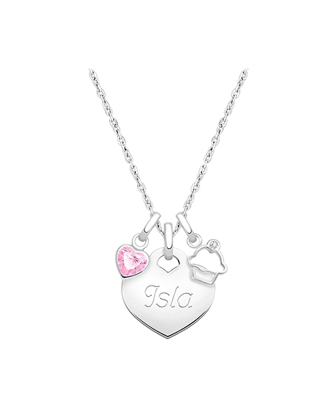 14K White Gold Baby Heart &quot;Design Your Own&quot; Teen&#039;s Necklace for Girls (Optional Charms &amp; FREE Engraving) - 14K White Gold