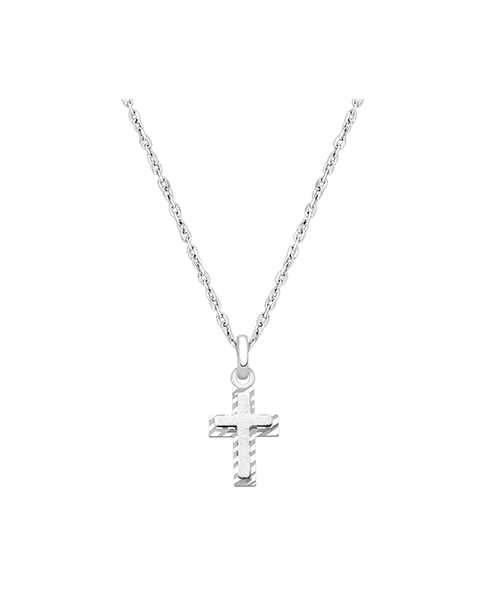 Beautifully Beveled Cross, Children&#039;s Necklace for Boys - 14K White Gold