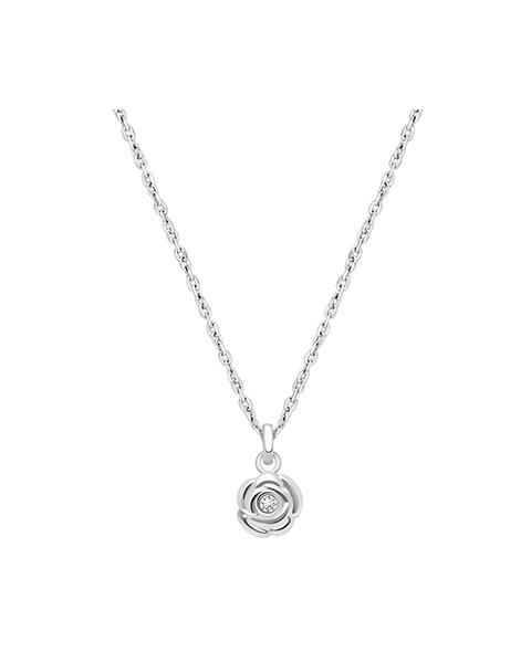 Blushing Rose, Clear CZ Teen&#039;s Necklace for Girls - 14K White Gold