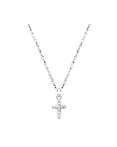 Miraculous Cross, Modern Pavé CZ Teen&#039;s Necklace for Girls - 14K White Gold