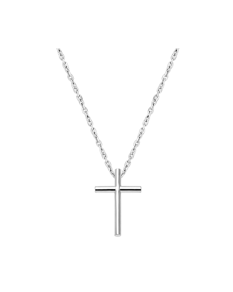 Rounded Cross, Communion Children&#039;s Necklace for Girls - 14K White Gold