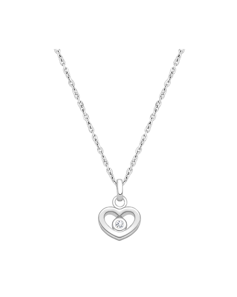 Sacred Heart with Genuine Diamond, Children&#039;s Necklace for Girls - 14K White Gold