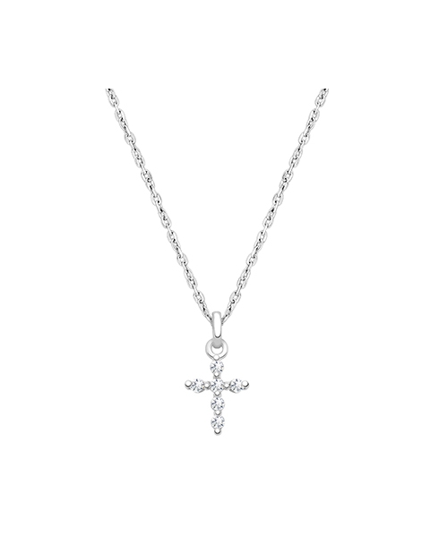 Shining Cross, Pavé CZ Children&#039;s Necklace for Boys - 14K White Gold