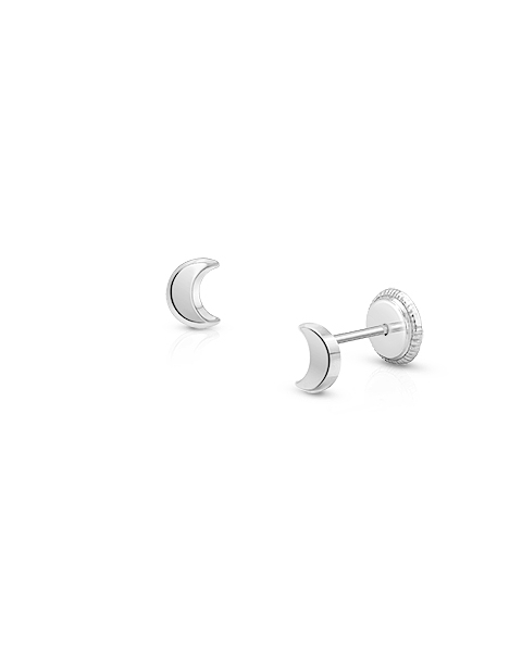 Moonlight Studs, Teen&#039;s Earrings, Screw Back - 14K White Gold