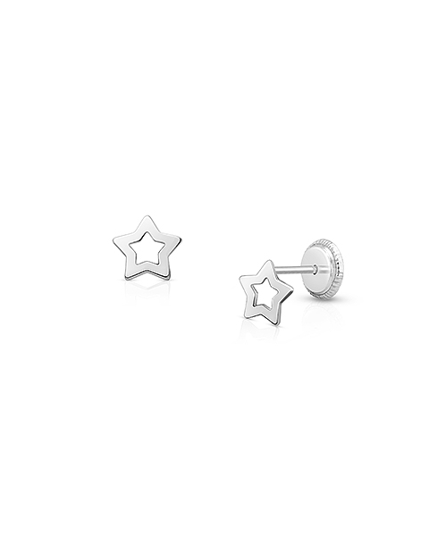 Wish Upon a Star, Teen&#039;s Earrings, Screw Back - 14K White Gold