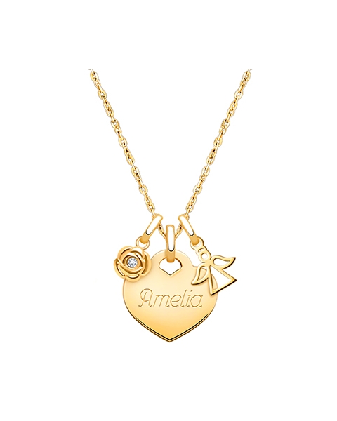 14K Gold Baby Heart, Christening/Baptism Children&#039;s Necklace for Girls (Includes Religious Charm &amp; FREE Engraving) - 14K Gold