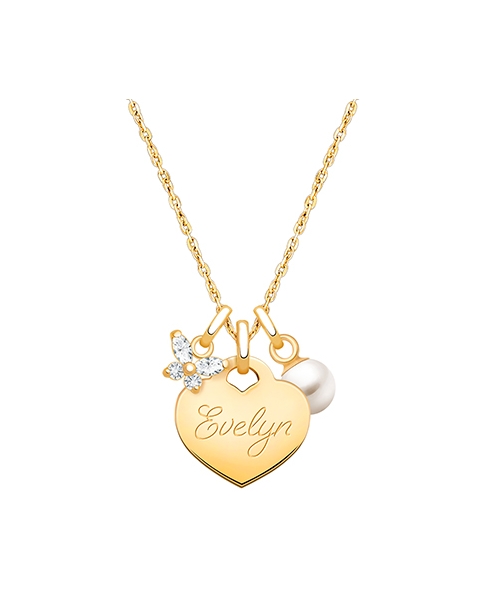 14K Gold Baby Heart &quot;Design Your Own&quot; Teen&#039;s Necklace for Girls (Optional Charms &amp; FREE Engraving) - 14K Gold