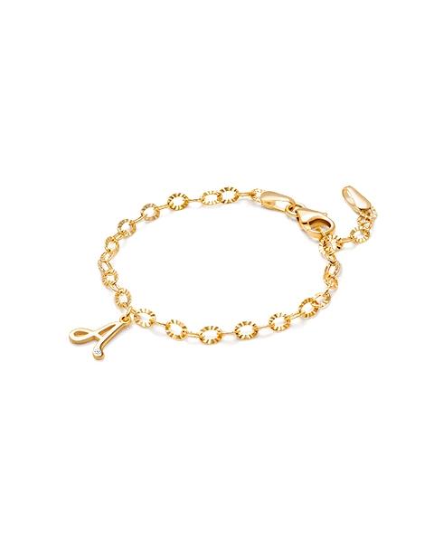 14K Gold Charm Bracelet, Design Your Own Baby/Children’s Link Chain Bracelet for Girls (INCLUDES Diamond Initial) - 14K Gold