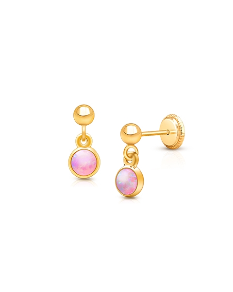 Shimmering Opal Dangle, Pink Opal Baby/Children&#039;s Earrings, Screw Back - 14K Gold